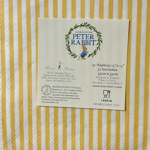 NEW IN PACKAGING! MERI MERI PETER RABBIT HOP LITTLE RABBIT HOP HOP HOP NAPKINS - Picture 7 of 7